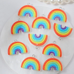 Rainbow Resin Charms With Glitter And Metal Loops For DIY Jewelry Making Accessories Colorful Bear Design