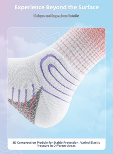 Detail view of 3D compression zones and textured weave on white athletic basketball socks