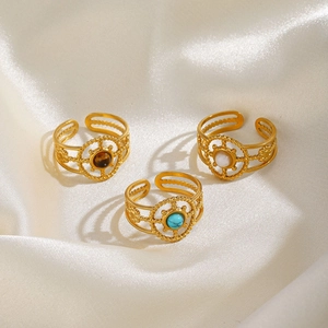 Three-piece gold adjustable stainless steel rings set with bohemian turquoise and stones