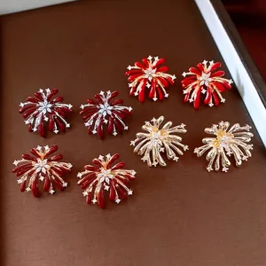 Vintage zircon firework stud earrings in gold, red and burgundy floral style
