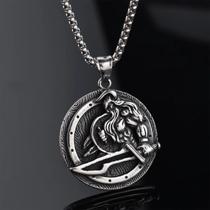 Collier pendentif Viking Odin Arbre de Vie avec relief de guerrier en argent antique
