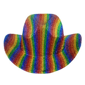 Regenbogen Cowboyhut mit Glitzer für Western Festival und Party Kostüme