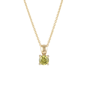 Detailed close-up of a S925 silver gold necklace with a green gemstone birthstone pendant