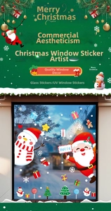 Detailed Christmas window decals featuring Santa, snowman, and gingerbread man stickers