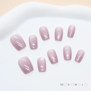 Handmade Cat Eye Press On Nails Purple Glossy ABS Plastic Square Round False Nails For Women Soft Gentle Style