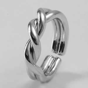 Polished silver twisted rope open ring for women with adjustable minimalist metal design