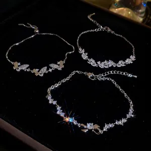 Elegant Copper Bracelet For Women With Marquise Zircon Flower Butterfly Design Adjustable Chain Minimalist Jewelry