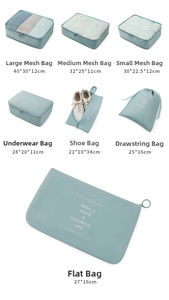 7-teiliges hellblaues Reise-Organizer-Set mit Netztaschen und Wäschebeuteln für Koffer