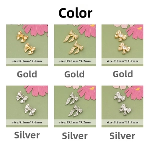 Detail of 18k gold plated bow charms in solid and zircon styles for DIY jewelry making