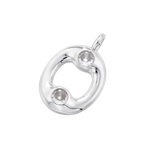 Detailed view of silver letter O pendant with cubic zirconia on white background