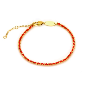 Minimalist red string bracelet with gold beads, lobster clasp and adjustable metal chain