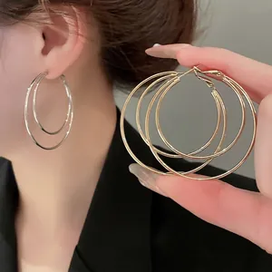 Glossy Double Layer Round Hoop Earrings With 925 Sterling Silver Earring Post Minimalist Geometric Copper Jewelry For Women