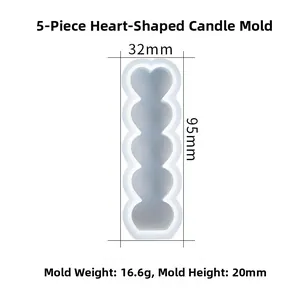 Dettaglio dello stampo in silicone a 5 cuori per candele da 95x32x20mm per progetti DIY