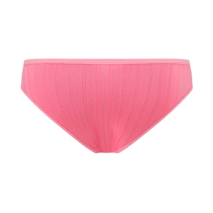 Detailed macro view of the breathable cotton ribbed texture on pink low-rise panties
