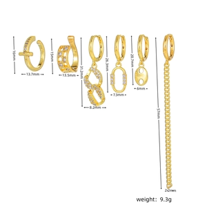 Detailed size and weight specifications for gold chain zircon hoop earrings set