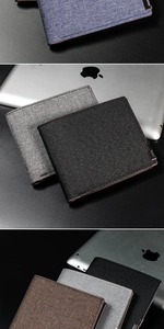 Detail view of durable canvas bifold wallets for men with stylish leather trim accents