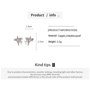 Detailed size specifications for the silver star-shaped ear cuff with pearls and zircon