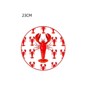 Detailed view of a 9-inch lobster pattern paper plate for summer BBQ parties, size 23cm