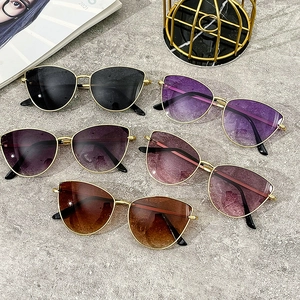 Cat Eye Sunglasses Metal Frame UV400 Protection Fashion Streetwear Gradient Lens For Women Retro Chic
