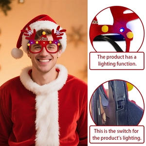 LED-Weihnachtsbrille mit Rentiergeweih und Mütze als leuchtende Party-Foto-Requisite