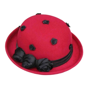 French Vintage Acrylic Wool Blend Fedora Hat Elegant 3D Flower Rolled Edge Cloche Bucket Hat For Women Autumn Winter Warm Felt Hat