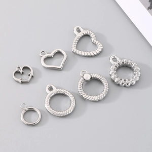Lot de 7 fermoirs à bascule en acier inoxydable argenté, formes cœur et ronde pour bijoux