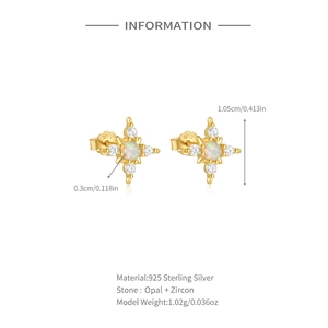 Detailed size specifications of S925 sterling silver sunburst opal and zircon studs