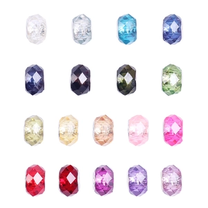 Macro view of multi-colored faceted crystal large hole beads for DIY charm bracelet kits