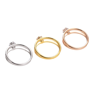 Double layer stainless steel solitaire rings in gold silver and rose gold finishes