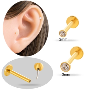 Piercing Labret In Titanio G23 Zircone Push In Senza Filettatura Retro Piatto Orecchino Cartilagine Gioielli Uomo Donna