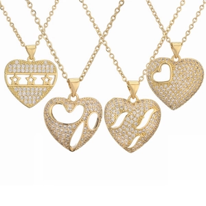 Collier Pendentif Cœur Cuivre Plaqué Or Creux Zircone Étincelant Élégant Tendance Pour Femmes