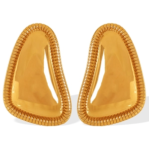 Irregular triangular 18K gold plated earrings with textured edges and metallic finish
