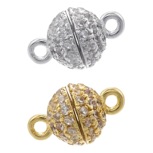 6mm magnetic sphere clasp with micro-set zircon in 18K gold and silver for jewelry DIY
