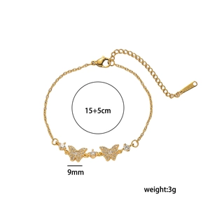 Elegant gold plated stainless steel bow bracelet with sparkling white zircon stones
