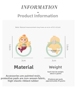 Detailed size view of cartoon mermaid hair tie showing dimensions and resin back texture