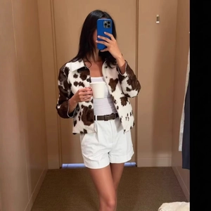 Veste Courte Imprimé Vache Revers Manches Longues Mode Boutonné Décontracté Urbain Chic Streetwear Pour Femmes
