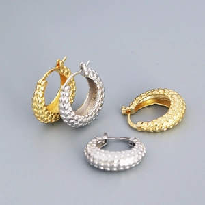 925 Sterling Silver Hoop Earrings U-Shaped Bubble Texture Studded Vintage French Style Jewelry For Women