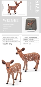 Detailed size specifications for realistic white-tailed deer and doe animal figurines