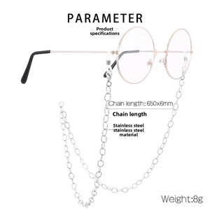 Macro view of 650mm stainless steel glasses chain with circular link detail