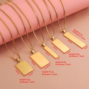 Polished stainless steel gold rectangle pendant necklaces with box chain dimensions