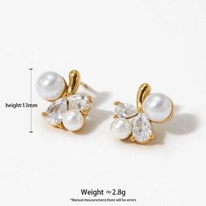 Boucles d'oreilles en acier inoxydable 316L avec perles et zircons papillon
