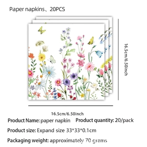 Detailed size specifications for wildflower paper napkins including 33cm expanded dimensions