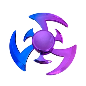 Tri-blade colorful gradient fidget hand spinner toy with vibrant blue and purple plating