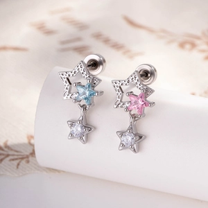 Star Cartilage Piercing Stud Earring Titanium Steel Copper Zircon Hollow Hammered Texture Dangle Screw Back Jewelry