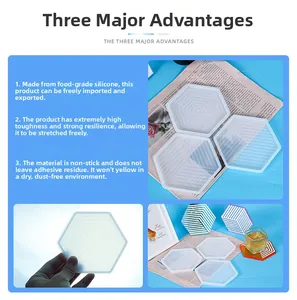 Macro detail of hexagonal silicone coaster mold with geometric texture and flexible material
