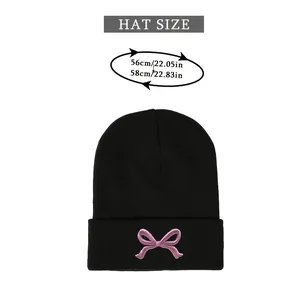 Size chart showing head circumference 56cm-58cm for embroidered bow knit hat