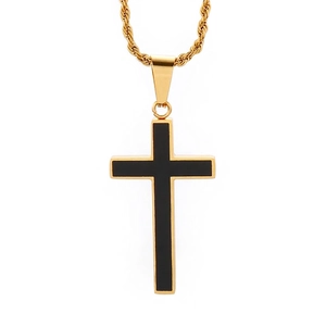 Stainless Steel Cross Pendant Necklace For Men Hip Hop Punk Retro Black Enamel Simple Jewelry