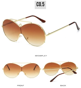Three views of oversized rimless gradient brown sunglasses with gold bridge detail