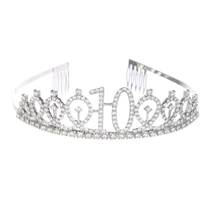 Corona di compleanno in strass argento con numero 10 per festa di dieci anni