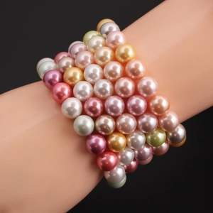 Elegant Multi Color Faux Artificial Pearl Bracelet Shell Artificial Pearl Beaded Elastic Fashion Jewelry Gift For Women Mother